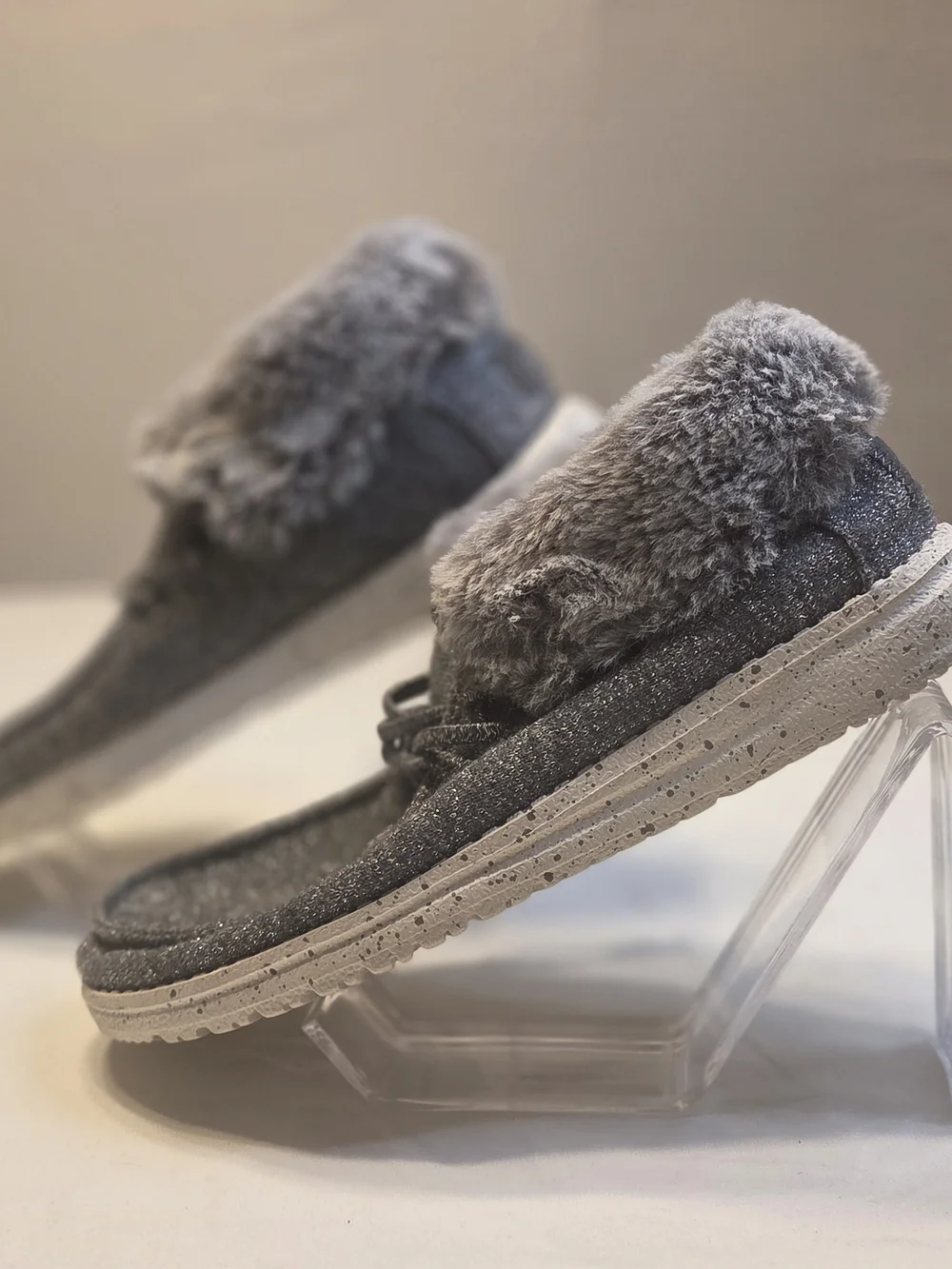 HEYDUDE Kids Grey Faux Fur Lined Slip On Ankle Boots Shoes
